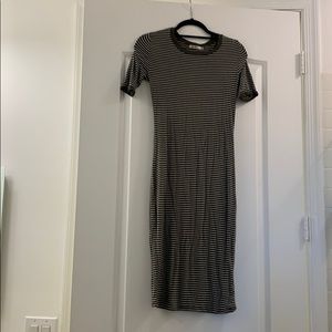 Green and white striped midi dress